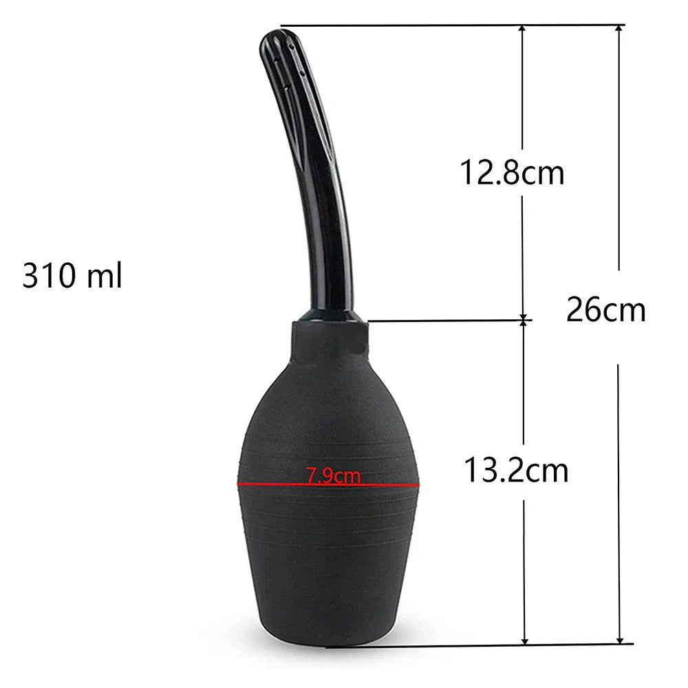 Black enema bulb demonstrating water spray function – ideal for anal toy hygiene