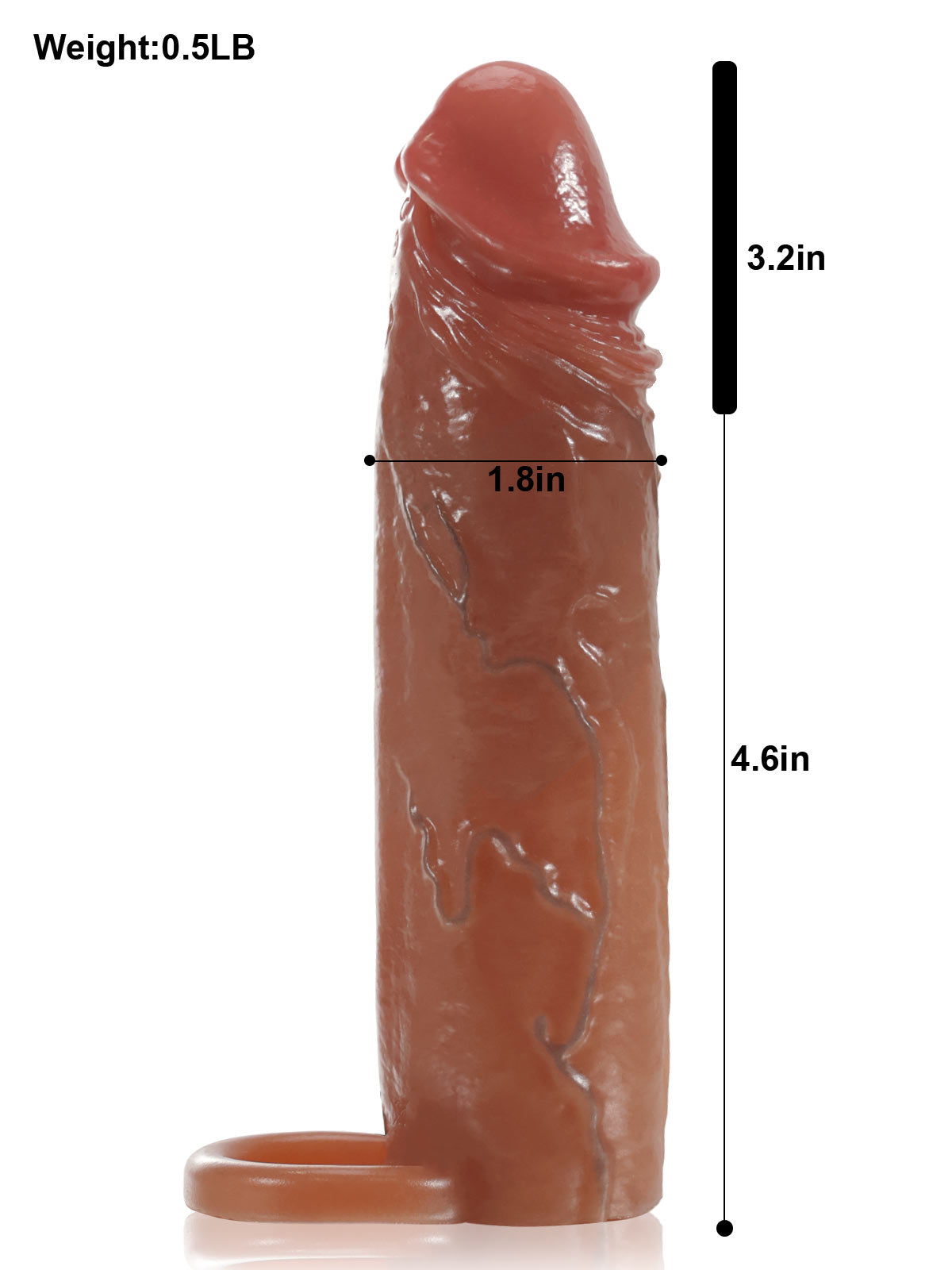 CSV23 - 7.4" x 1.8" Brown Sliding Skin Vibrating Penis Extension