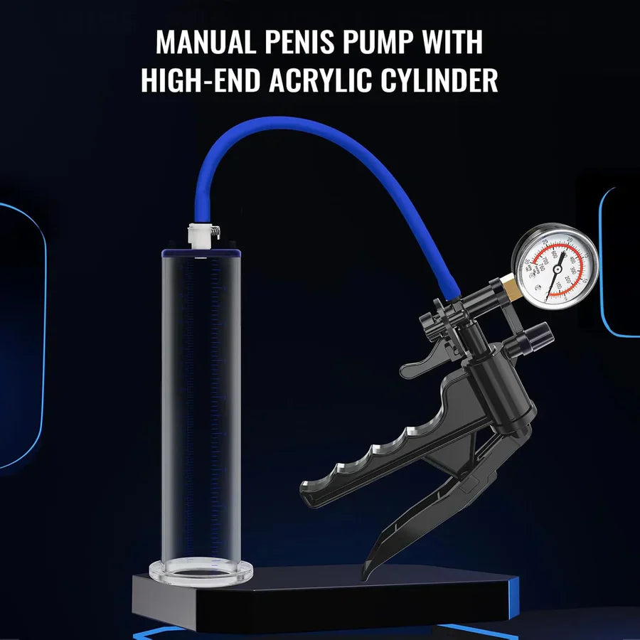 XP13S - Pistol-Grip Manual Penis Pump with Pressure Gauge & Quick-Release Valve