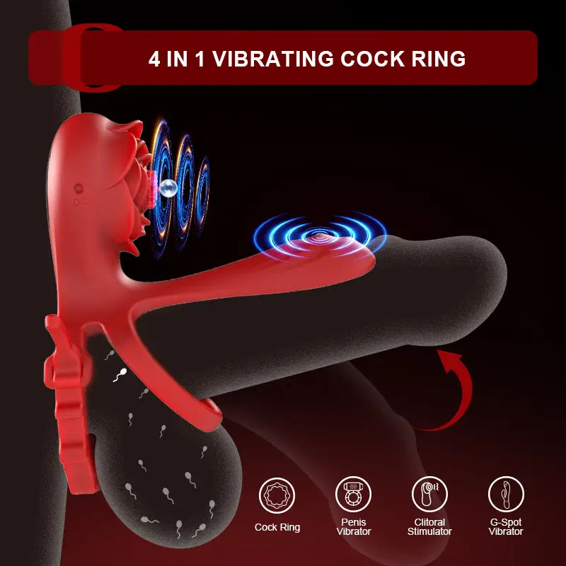 PR8 - Rose Vibrating Cock Ring with Dual Motors & Remote Control for Couples