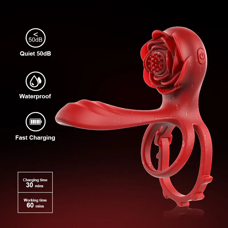 PR8 - Rose Vibrating Cock Ring with Dual Motors & Remote Control for Couples