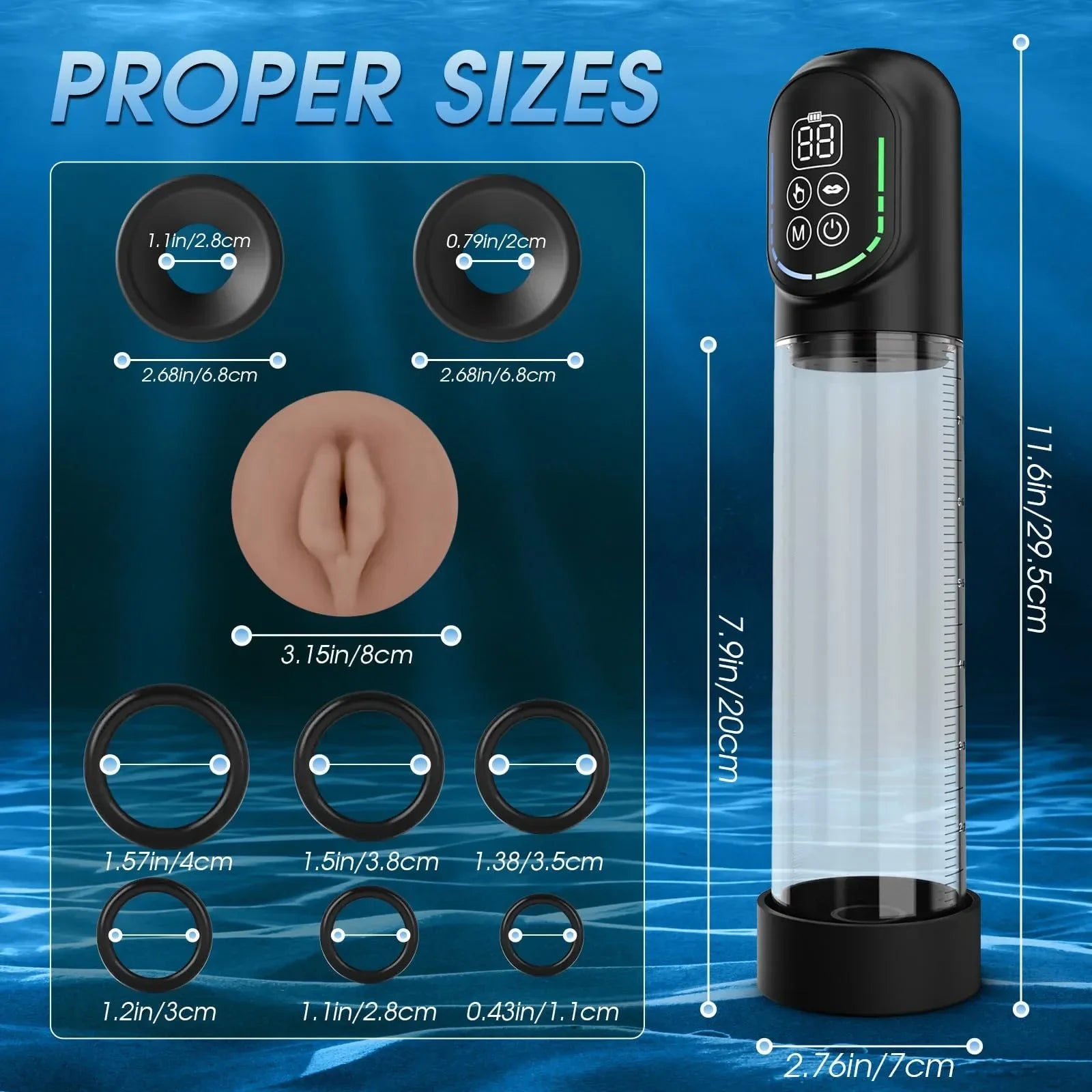 XP9 - Water Penis Pump with LCD Display, Adjustable Suction & Training Modes