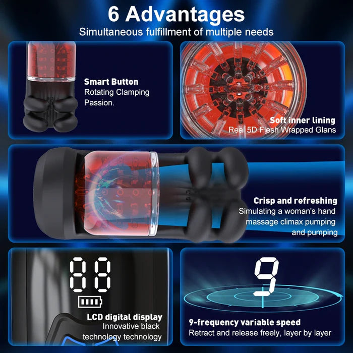 XG10 - 9-Frequenc Bite & Rotation & Vibration Glans Trainer Masturbator