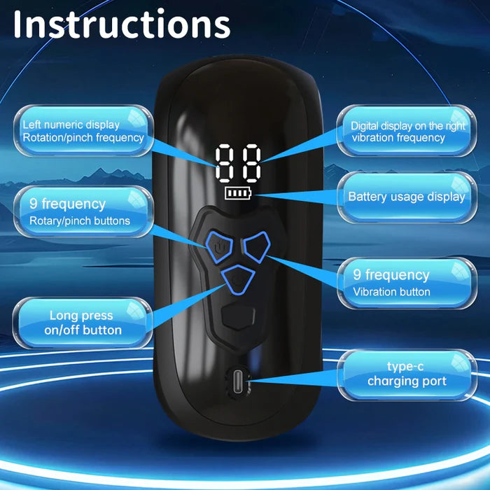 XG10 - 9-Frequenc Bite & Rotation & Vibration Glans Trainer Masturbator