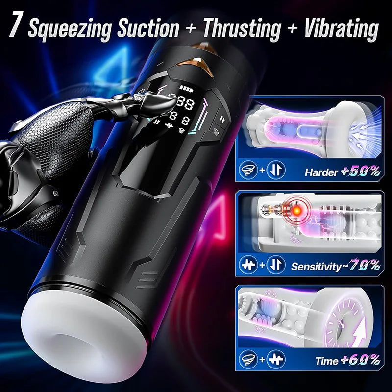 AutoX™ PT4 — APP LCD Display Hands Free Male Stroker with 7 Thrusting & Sucking & Vibration