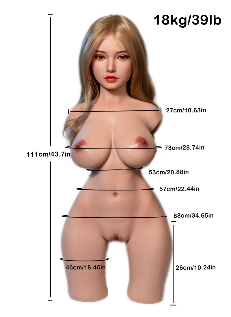 Milas – 39 lb Ultra-Sexy Silicone Sex Doll Torso with Beautiful Face & Realistic Oral Mouth