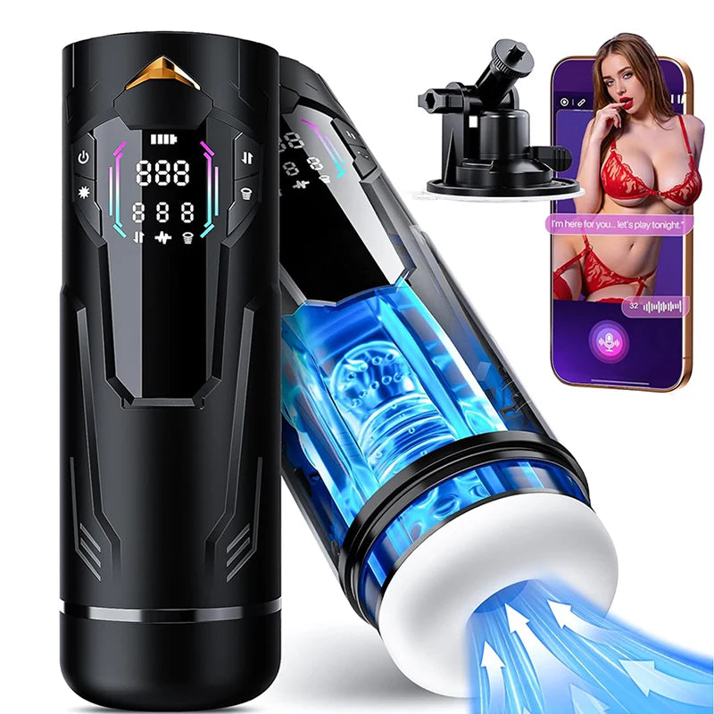 XT4 - APP LCD Display Hands Free Male Stroker with 7 Thrusting & Sucking & Vibration