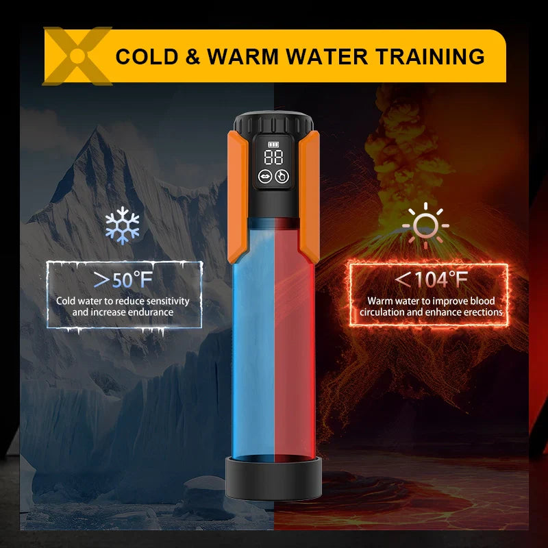 XP1 - Water Penis Pump with 5 Suction Levels, Hot & Cool Hydro Training System