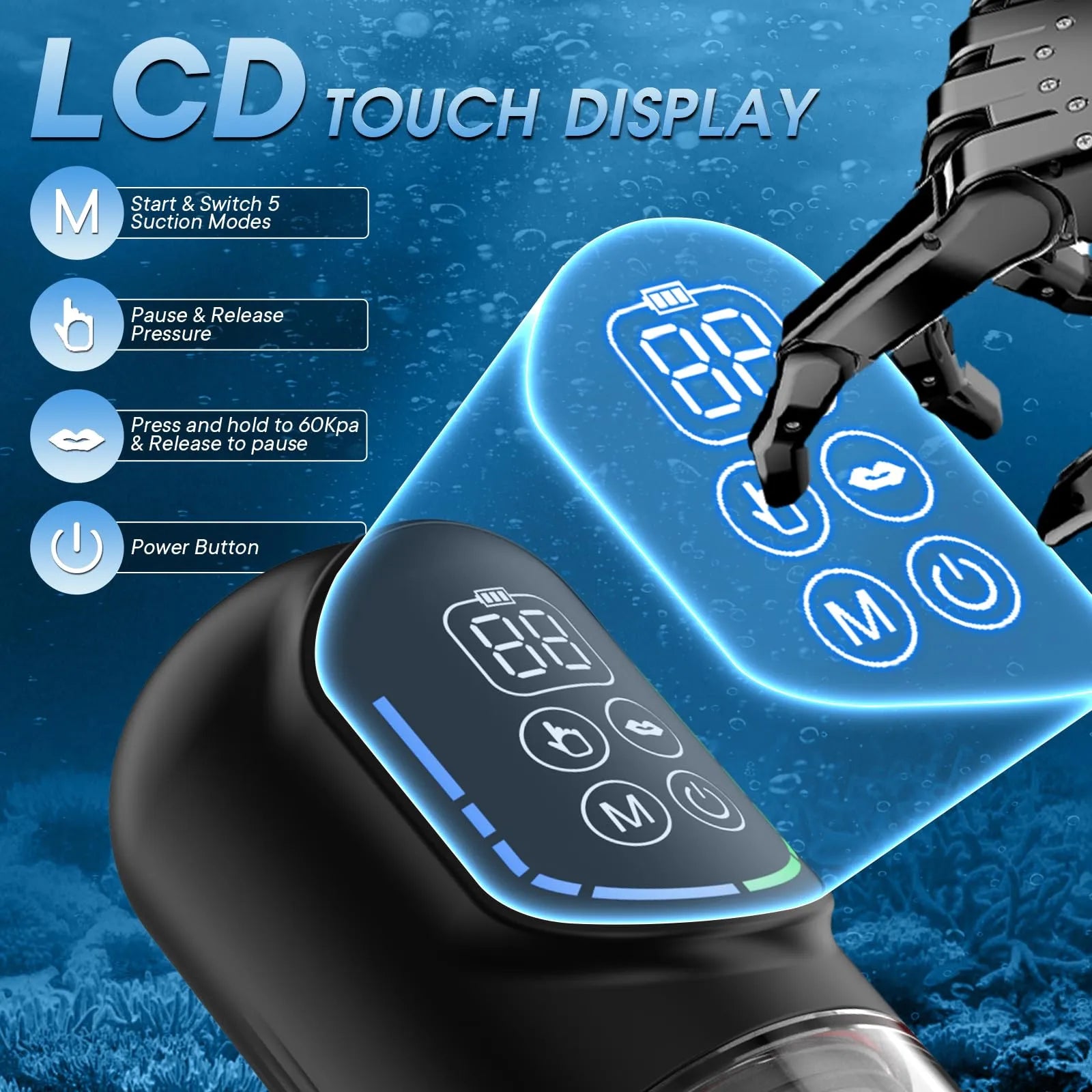 XP9 - Water Penis Pump with LCD Display, Adjustable Suction & Training Modes